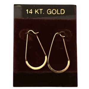 14KT Gold Oval Tear Drop Hoop Earrings Dainty Lightweight .64 Grams